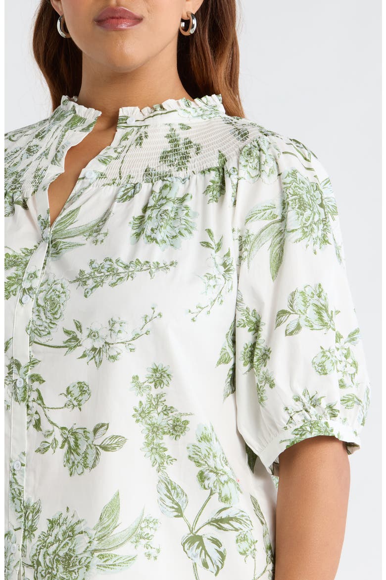 Bria Floral Blossom Smocked Button-Up Top, Alternate, color, WHITE OLIVES