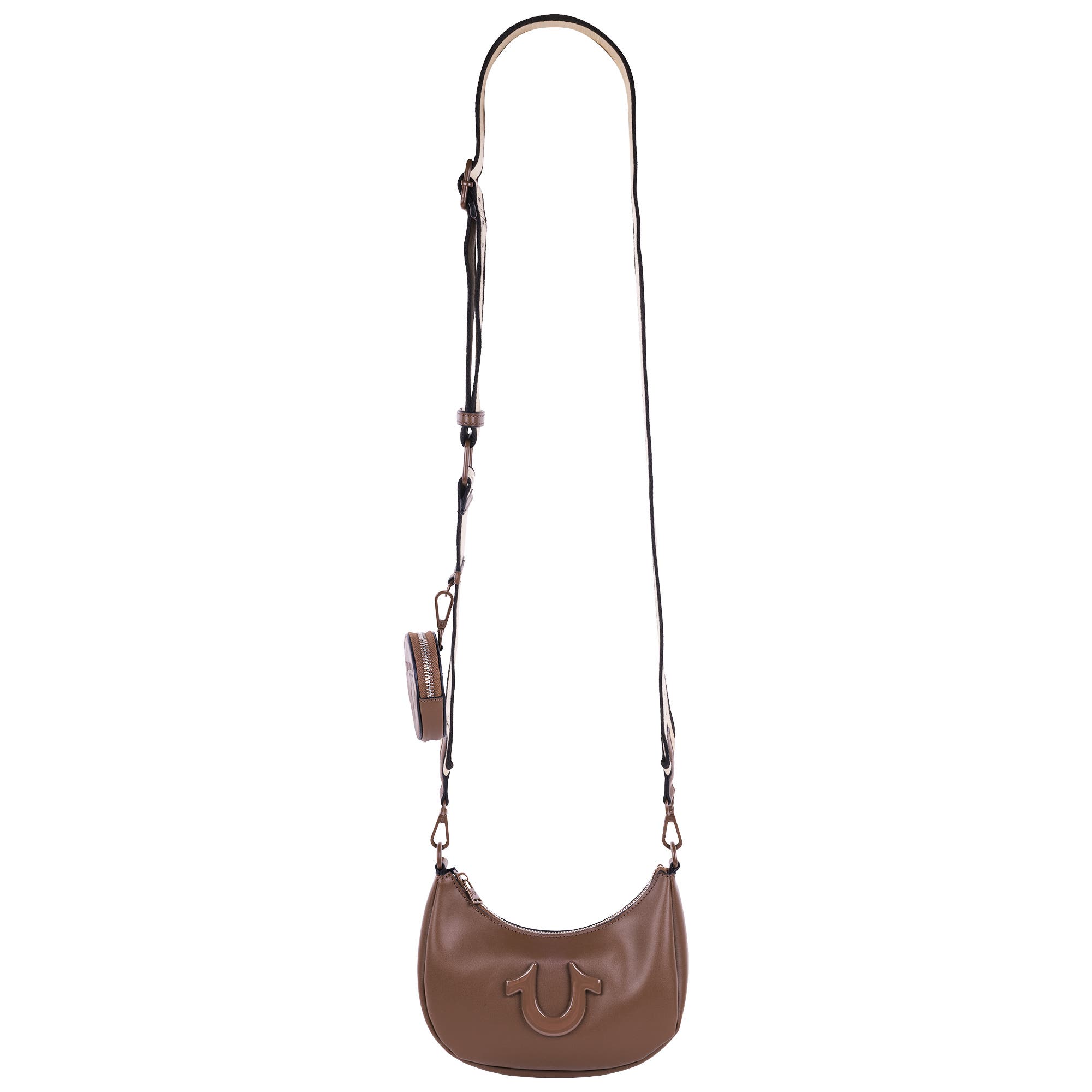 True Religion Logo Strap Crescent Hobo, Alternate, color, Brown