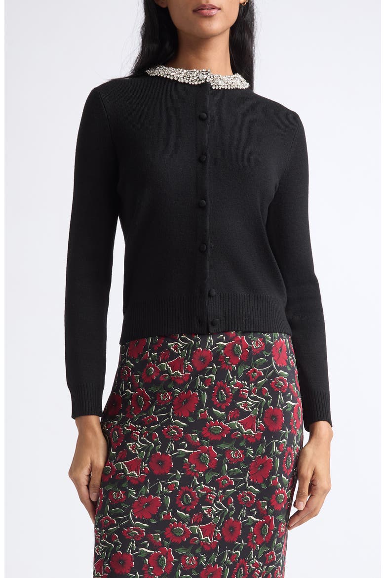 Daro Embellished Merino Wool Cardigan, Main, color, BLACK