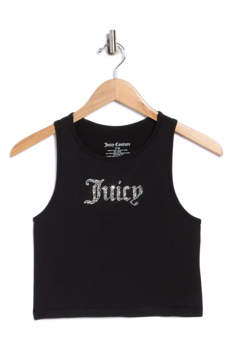 Juicy Couture Crystal Embellished High Neck Crop Tank Top, Alternate, color, Liquorice