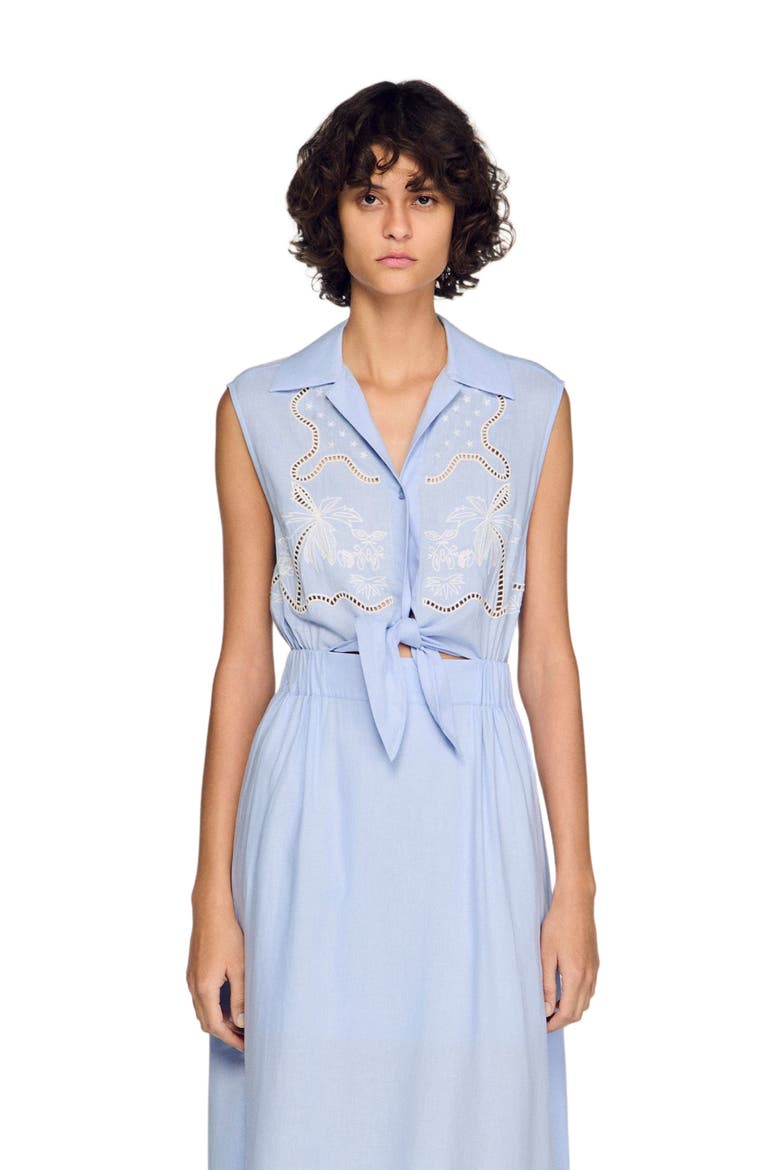 Embroidered linen maxi dress, Alternate, color, Sky blue