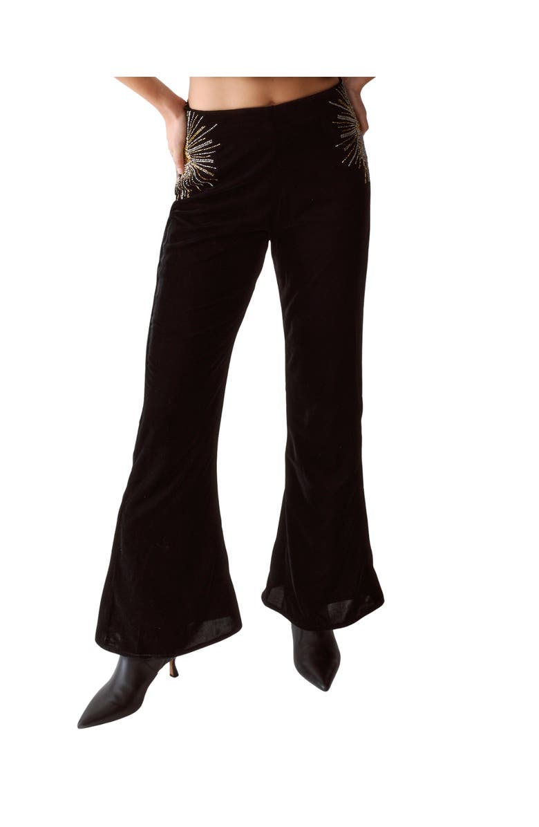 NASTY GAL Star Embellished Velvet Flared Pants, Alternate, color, Black