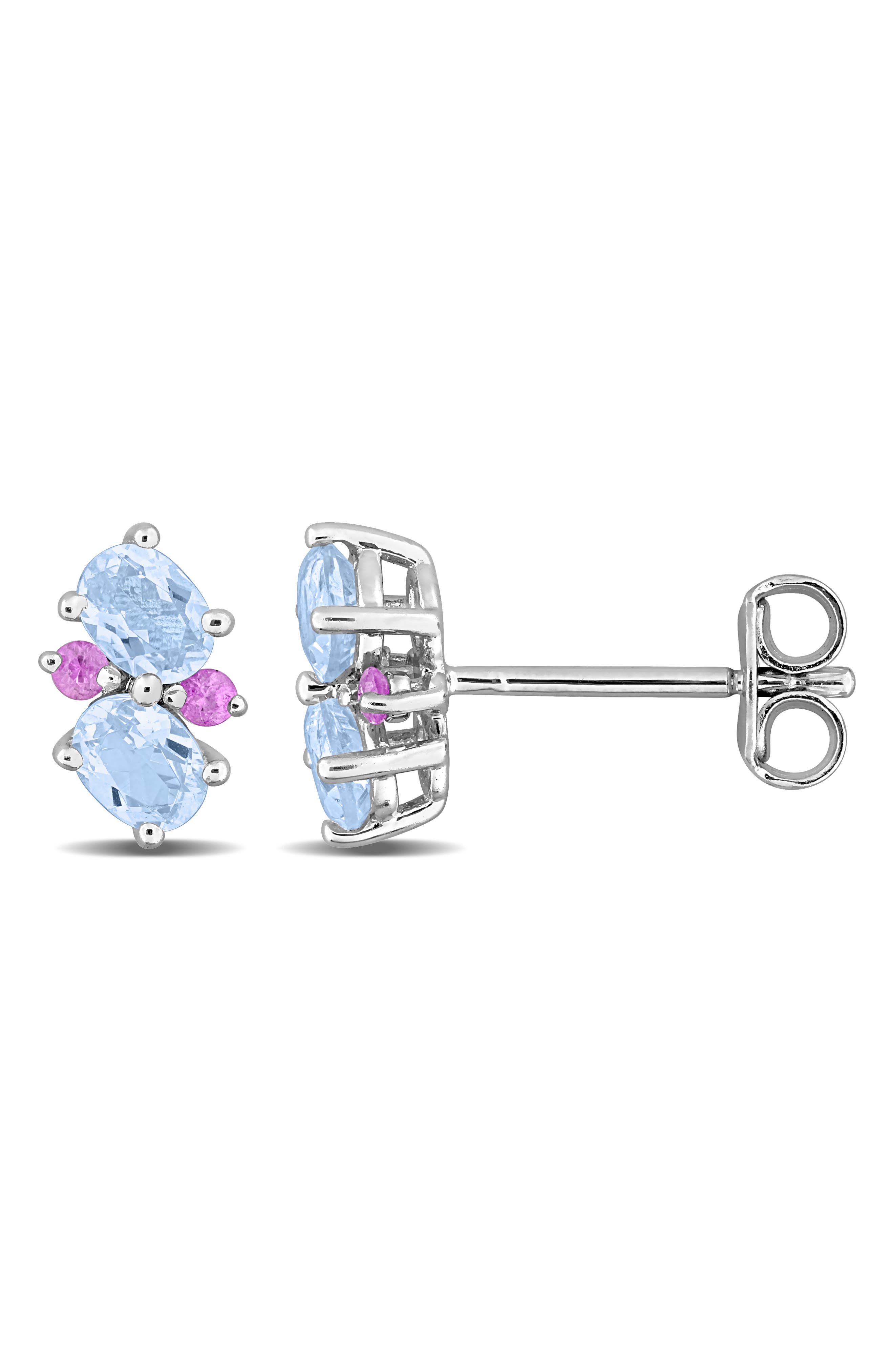 DELMAR Sky Blue Topaz & Pink Sapphire Stud Earrings