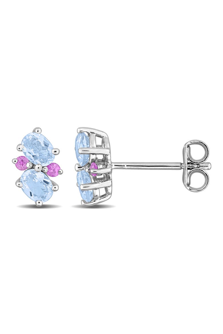 Sky Blue Topaz & Pink Sapphire Stud Earrings, Main, color, BLUE