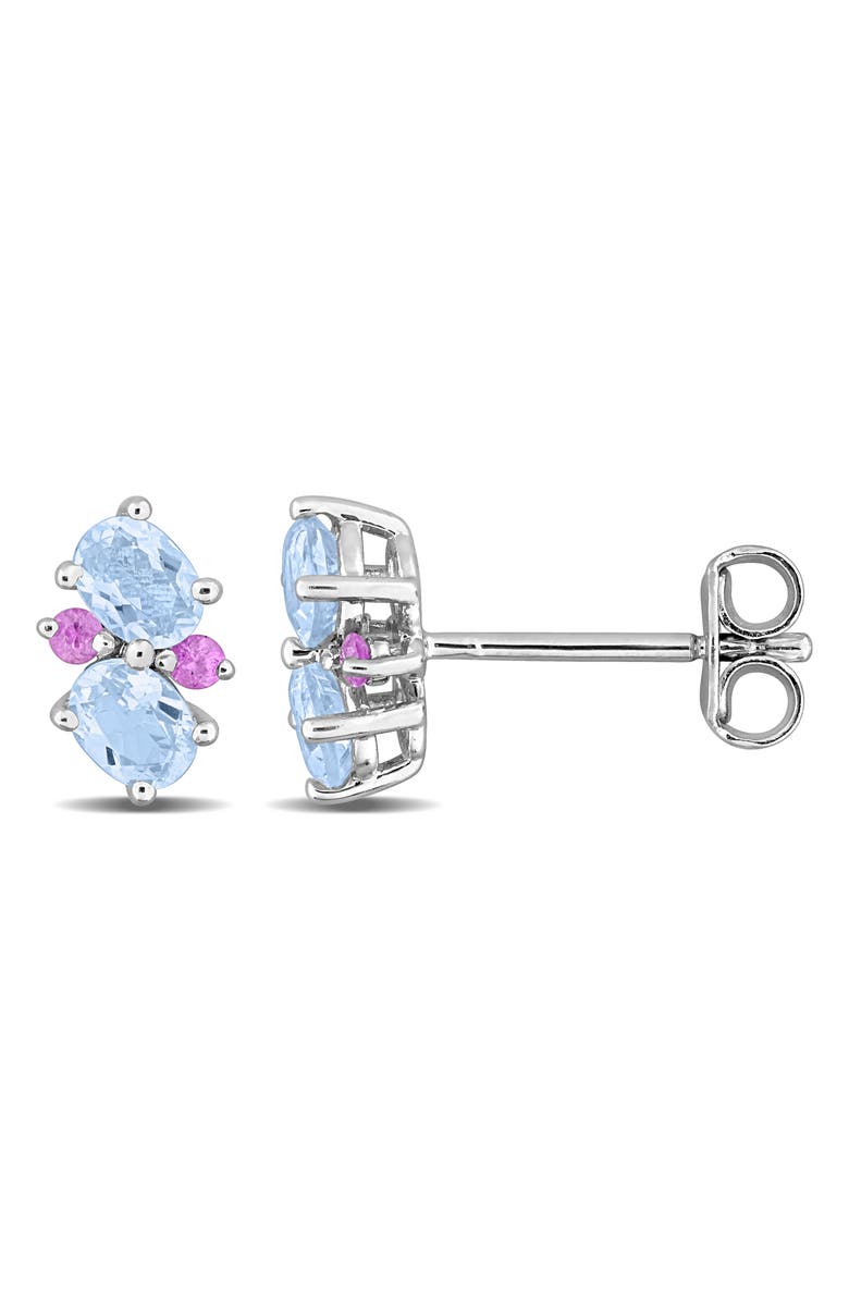 DELMAR Sky Blue Topaz & Pink Sapphire Stud Earrings, Main, color, Blue