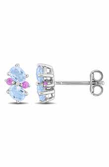 DELMAR Sky Blue Topaz & Pink Sapphire Stud Earrings