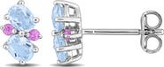DELMAR Sky Blue Topaz & Pink Sapphire Stud Earrings