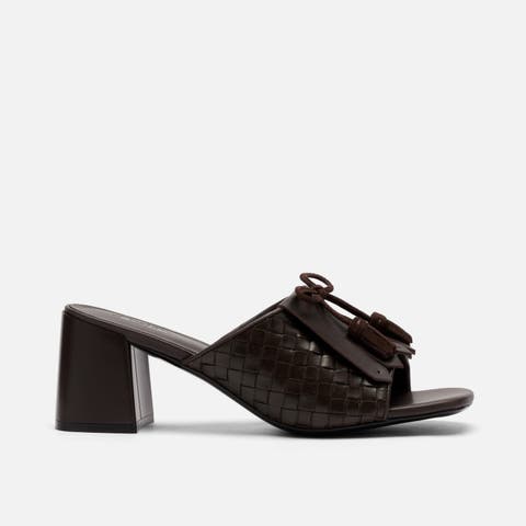 Sienna Calf Leather Tassel Block Heel Mules