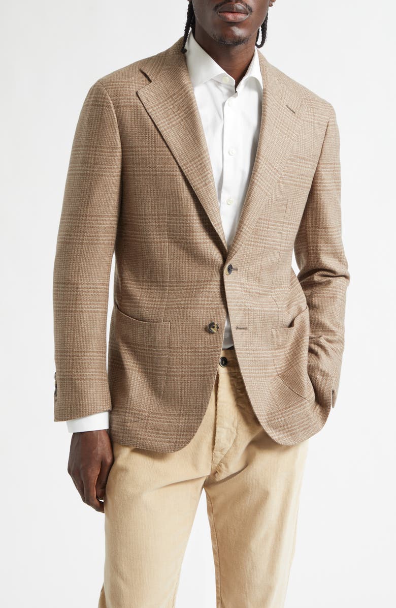 Thom Sweeney Unstructured Single Breasted Plaid Cashmere Sport Coat, Main, color, Oat Pow