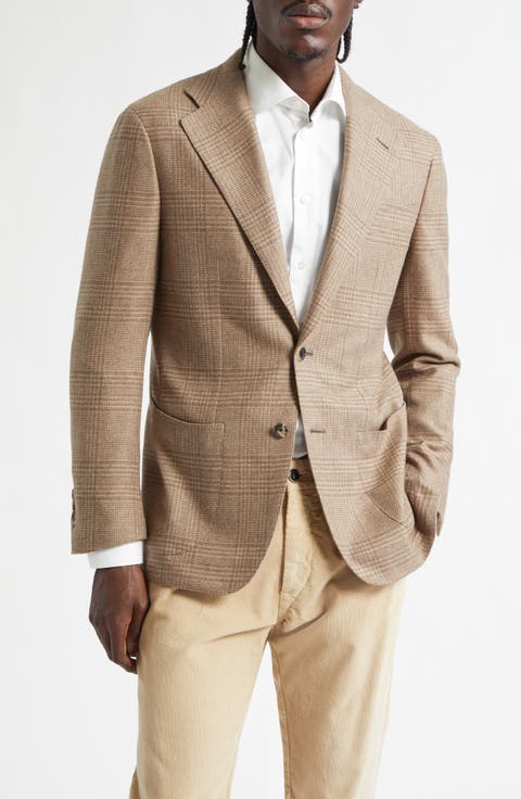 Unstructured Single Breasted Plaid Cashmere Sport Coat