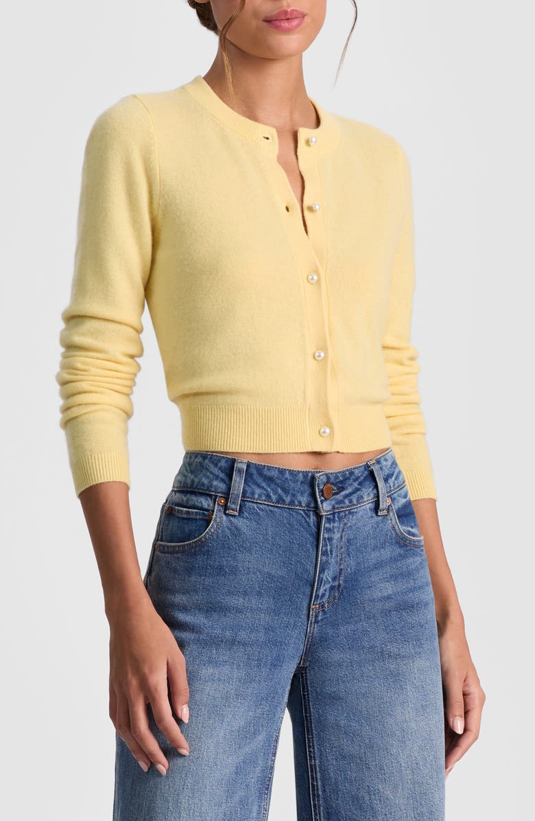 Alice + Olivia Dollie Cashmere Blend Crop Cardigan, Alternate, color, Butter