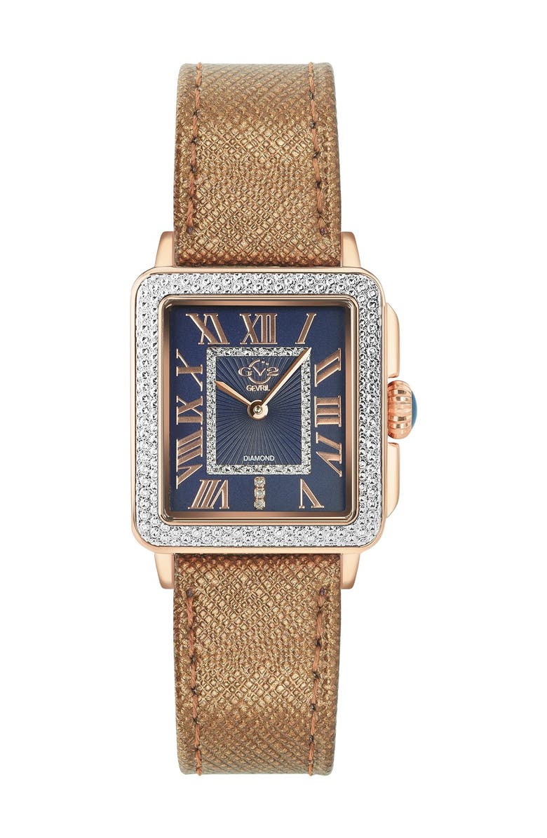 GV2 Marsala Diamond Leather Strap Chronograph Watch, 28.5mm, Main, color, Brown