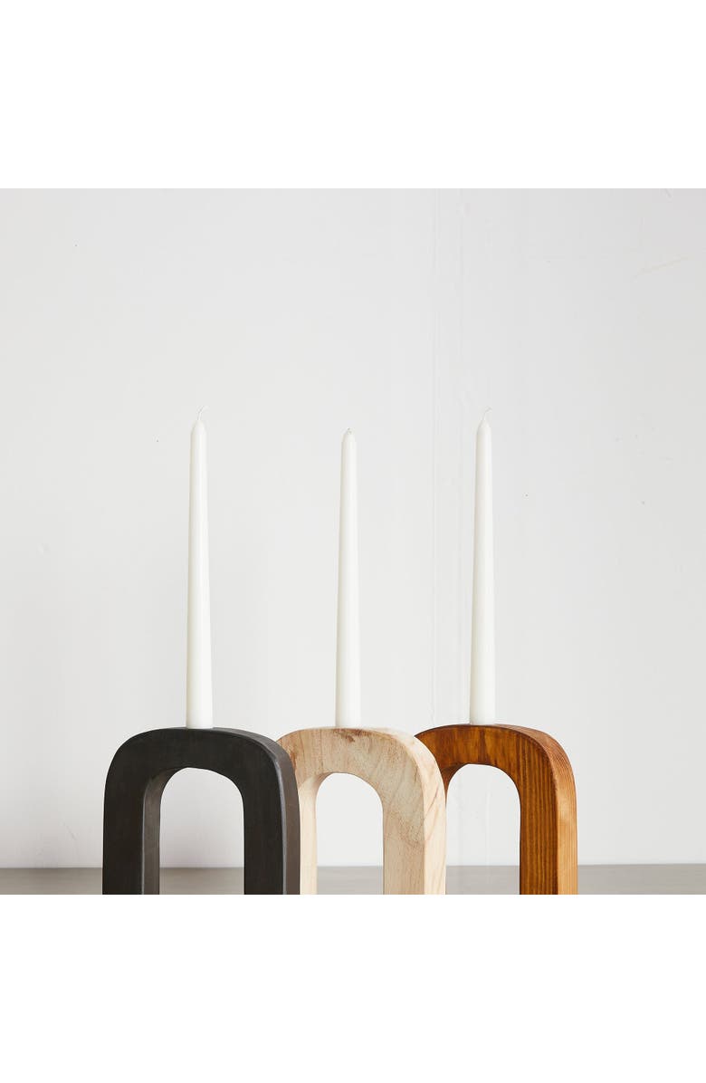 kanju Interiors Arch Wooden Taper Candlestick Holder, Alternate, color, Cognac