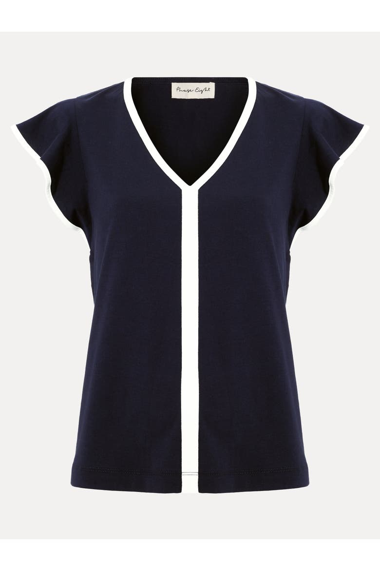 Fleur Ruffle Sleeve V-Neck Top, Alternate, color, Navy