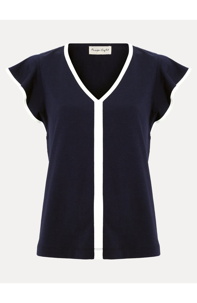 Phase Eight Fleur Ruffle Sleeve V-Neck Top, Alternate, color, Navy