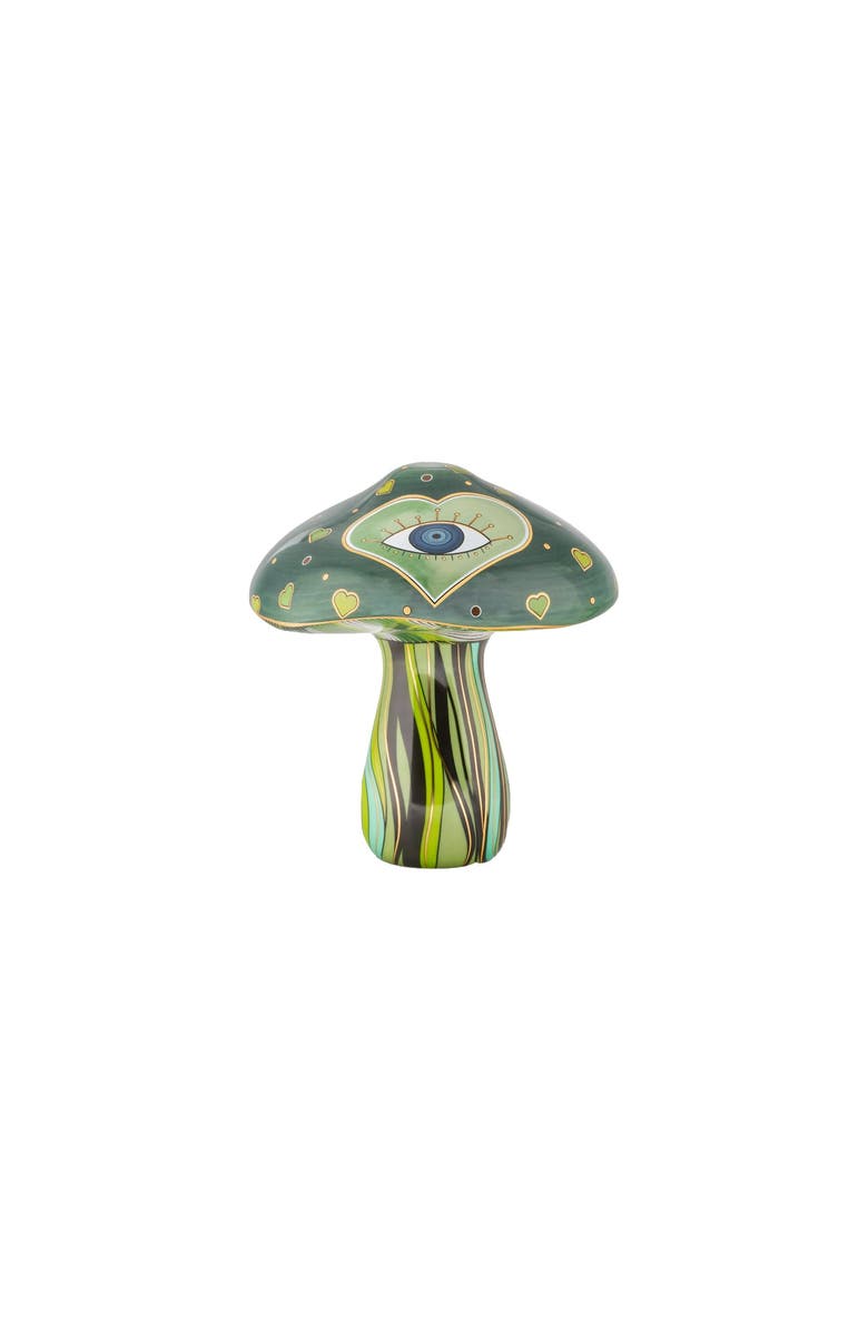 Karma and Luck Loving Earth - Evil Eye Heart Mushroom Statue, Main, color, Green