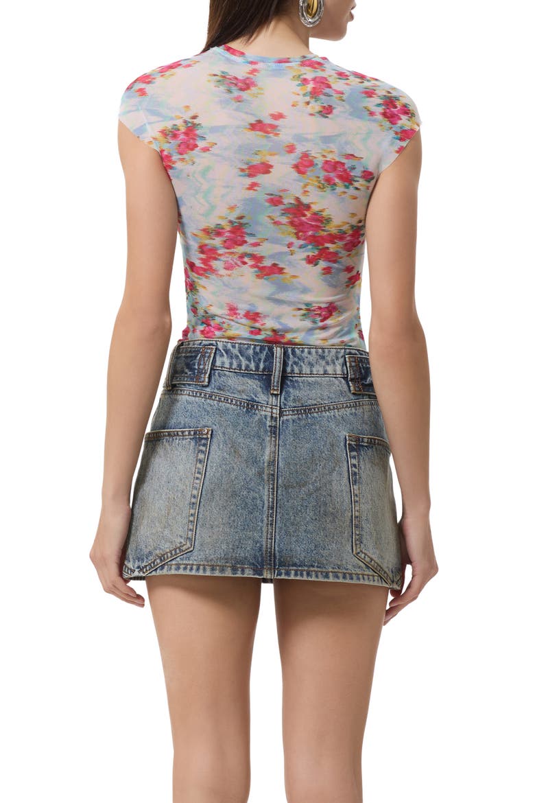 Nina Print Cap Sleeve Mesh Top, Alternate, color, DIGITAL FLORAL