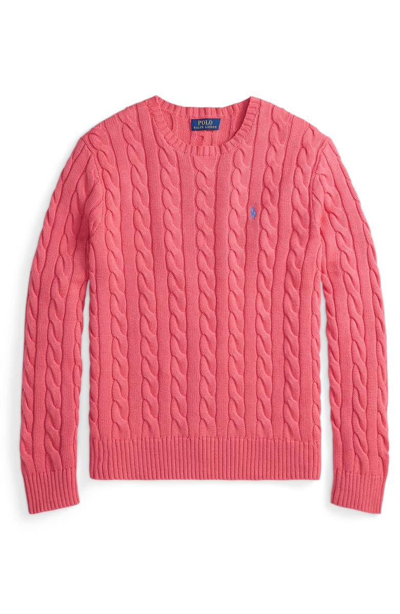 Polo Ralph Lauren Cable Stitch Cotton Crewneck Sweater, Alternate, color, Pale Red