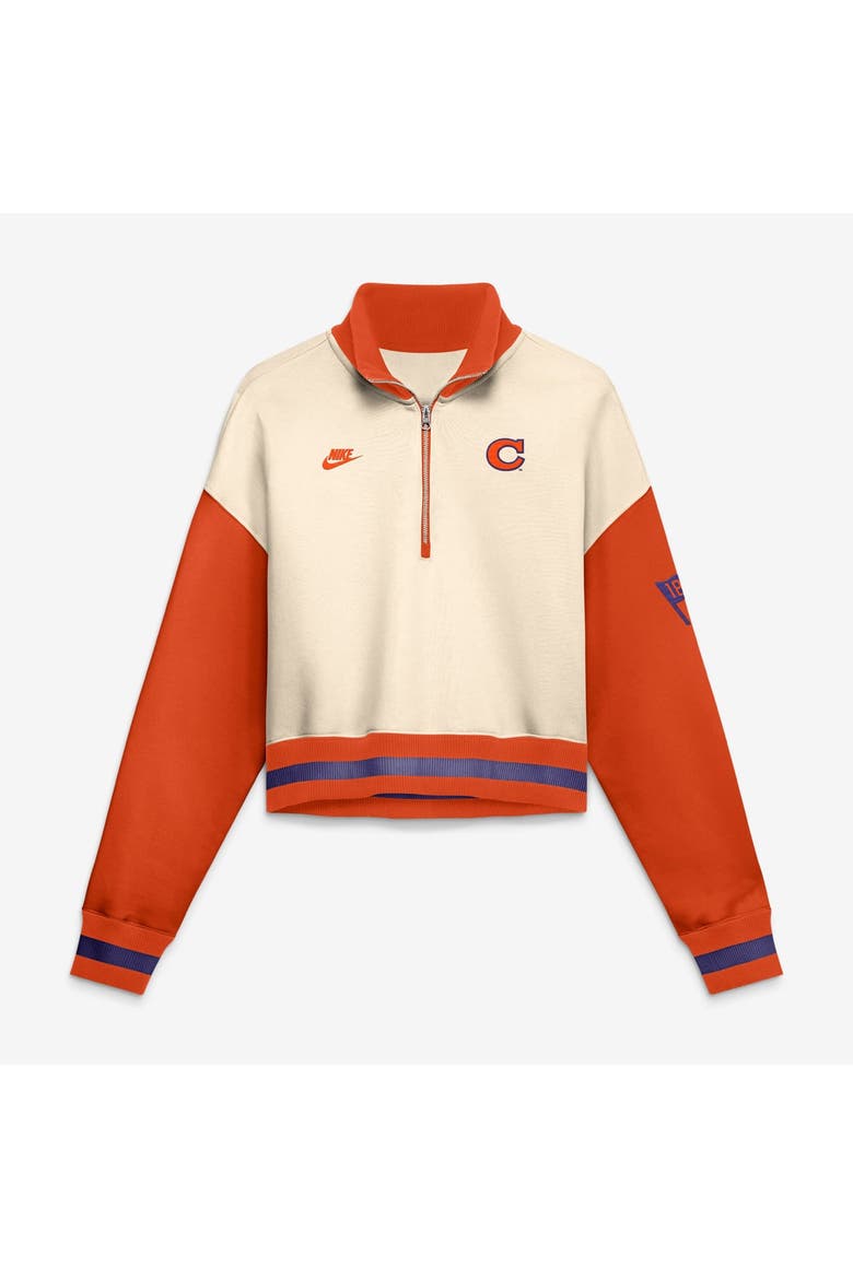 Women's Nike Natural/Orange Clemson Tigers Oversized Legacy Color Block Cropped Quarter-Zip Pullover, Main, color, Natural