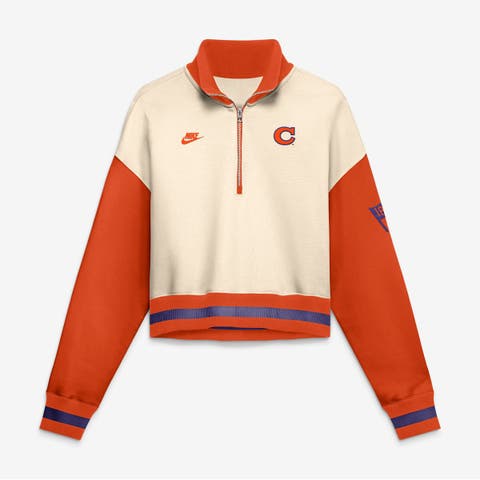 Women's Nike Natural/Orange Clemson Tigers Oversized Legacy Color Block Cropped Quarter-Zip Pullover