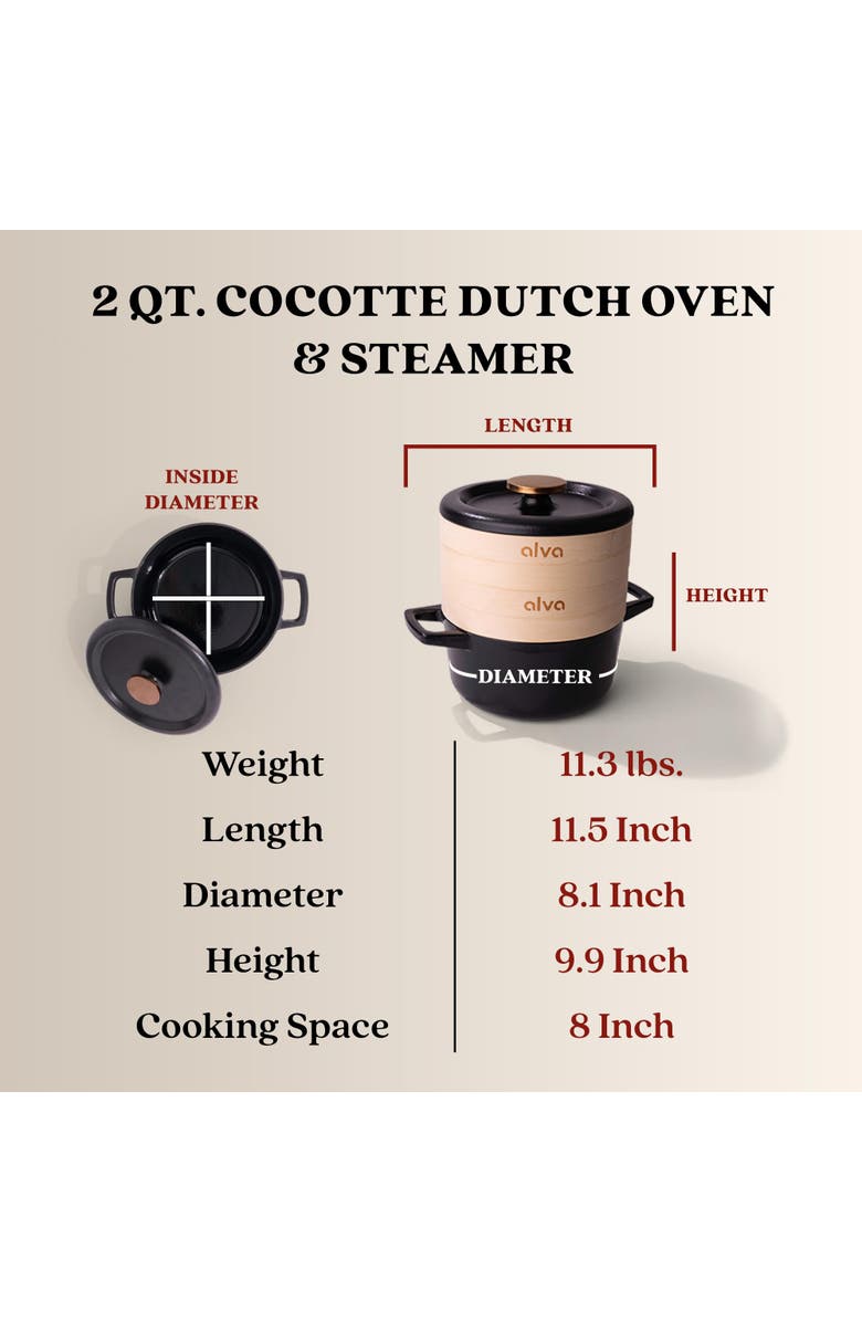 Alva Nori 2.5 Qt Enameled Cast Iron Cocotte Dutch Oven & Steamer Set, Alternate, color, Black