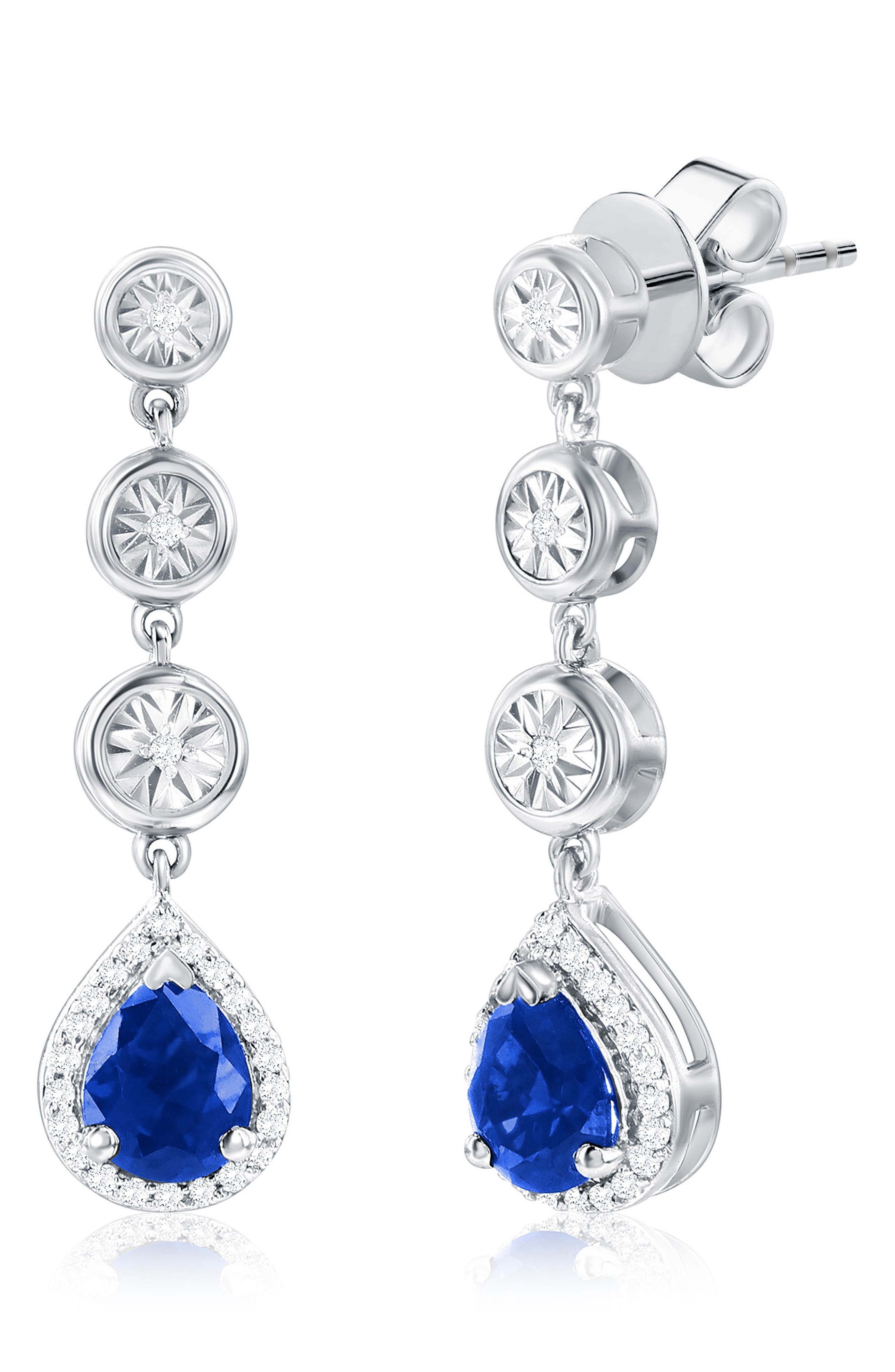 Sterling Silver Lab Grown Sapphire & Diamond Drop Earrings