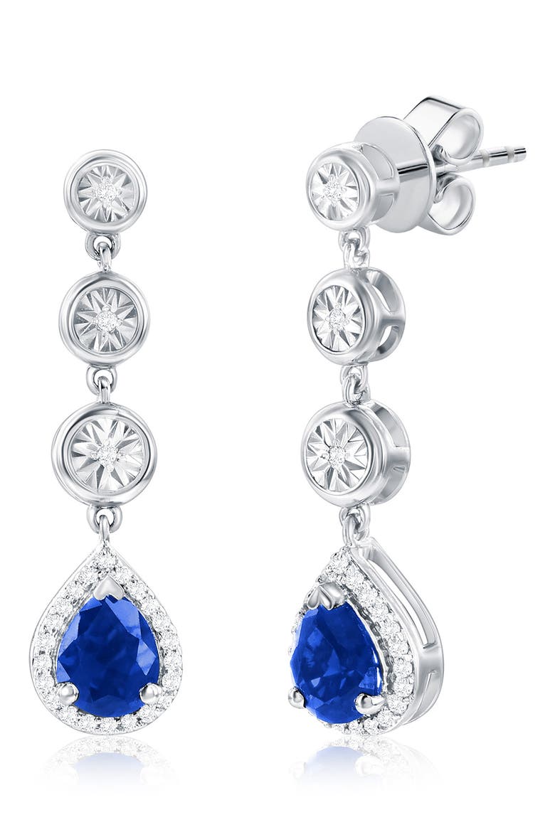 Sterling Silver Lab Grown Sapphire & Diamond Drop Earrings, Main, color, SAPPHIRE