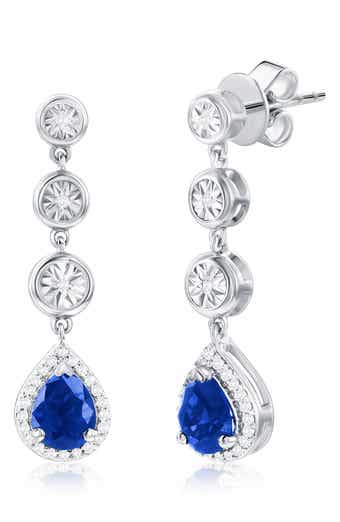 Sterling Silver Lab Grown Sapphire & Diamond Drop Earrings
