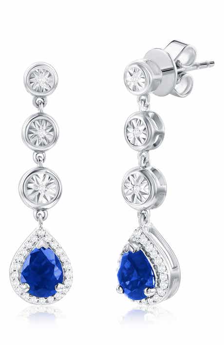 Sterling Silver Lab Grown Sapphire & Diamond Drop Earrings
