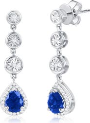 SIMONA Sterling Silver Lab Grown Sapphire & Diamond Drop Earrings