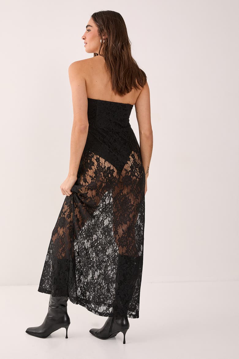 Lace Bandeau Sheer Maxi Dress, Alternate, color, Black