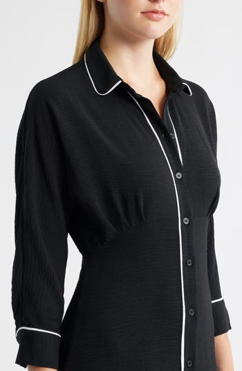 Pleated Long Sleeve Shirtdress