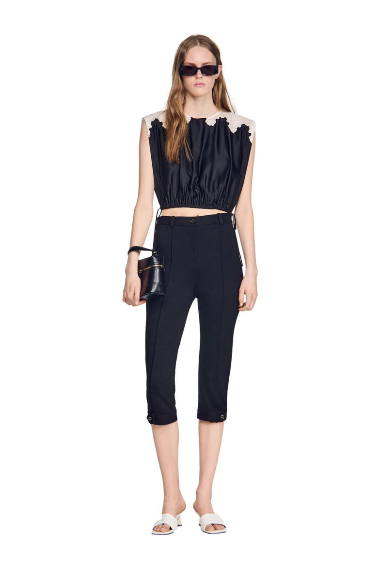 Contrast lace crop top, Alternate, color, Black / ecru
