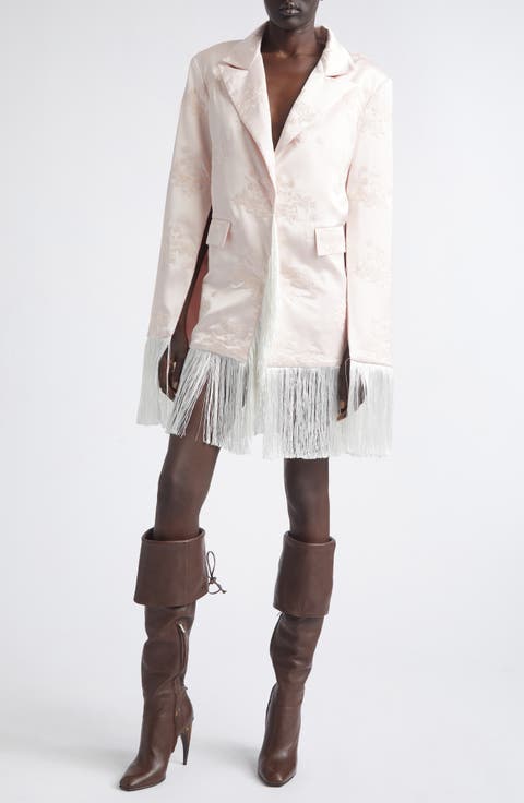 Kyla Embroidered Fringe Silk Satin Jacket