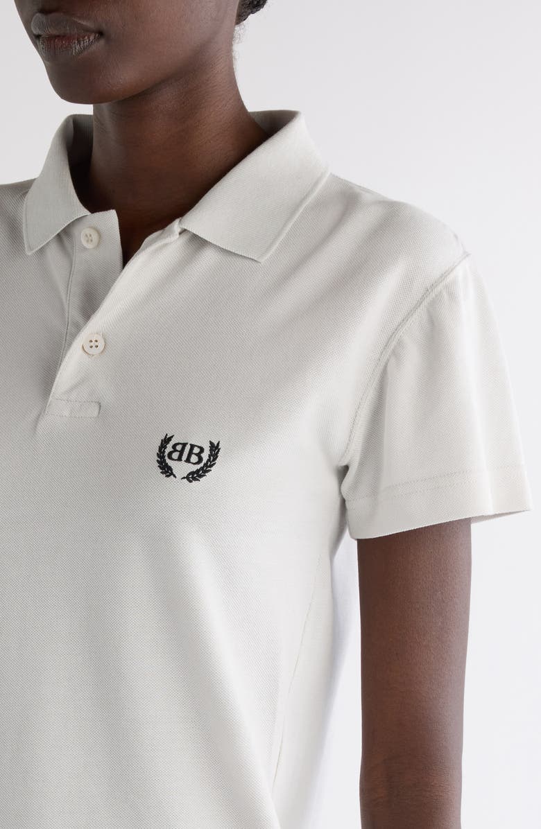 Balenciaga Laurel Embroidered Fitted Cotton Piqué Polo, Alternate, color, 9012 Dirty White