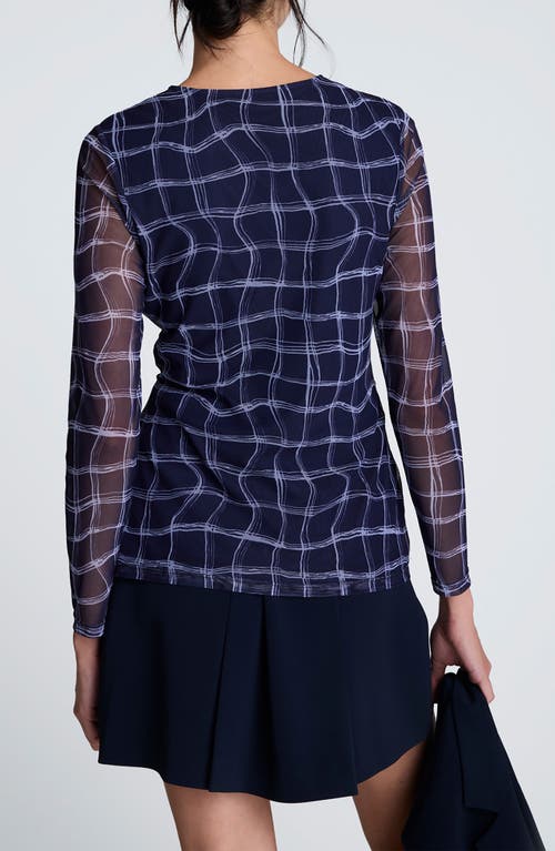 Kenneth Cole Knot Waist Check Top In Blue