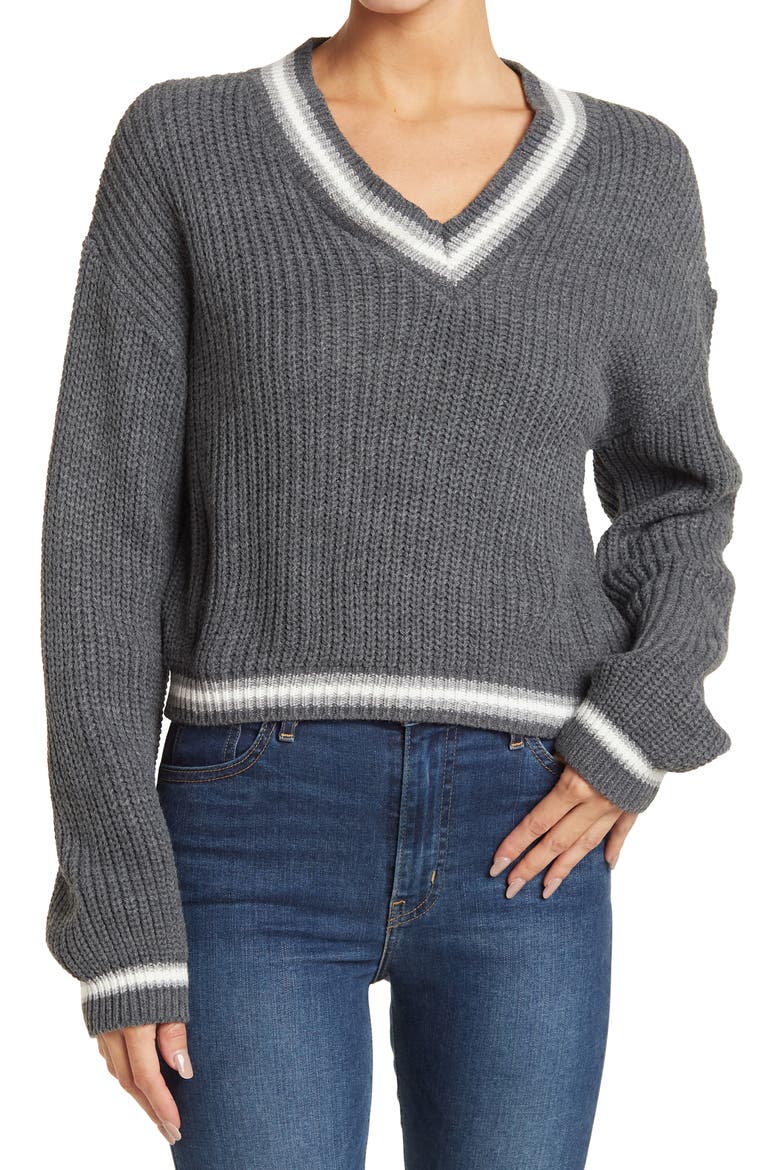V-Neck Half Pullover, Main, color, GREY