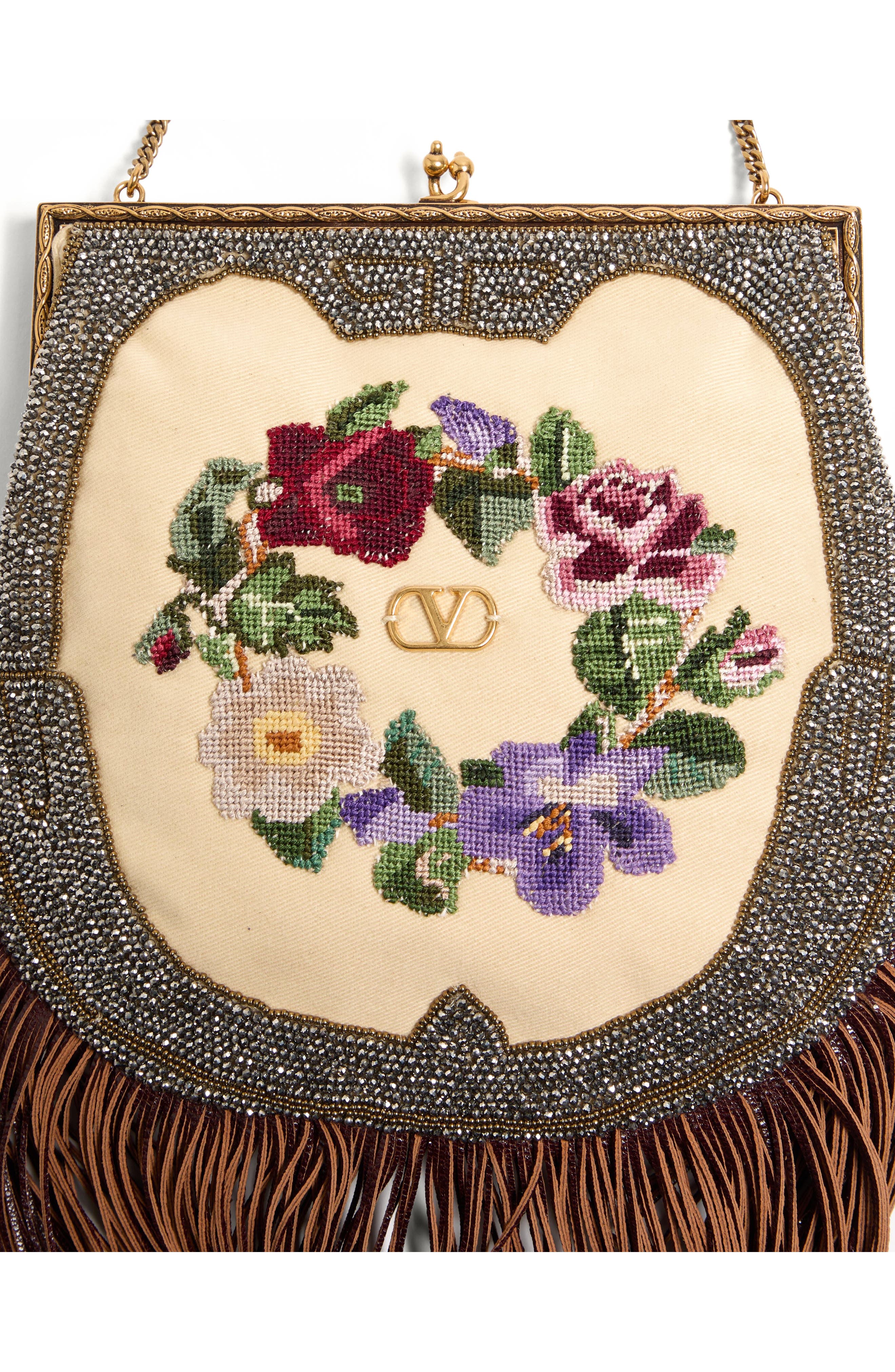 Valentino Garavani Fringe Minaudière Handbag, Alternate, color, Natural/ Multi/ Maple