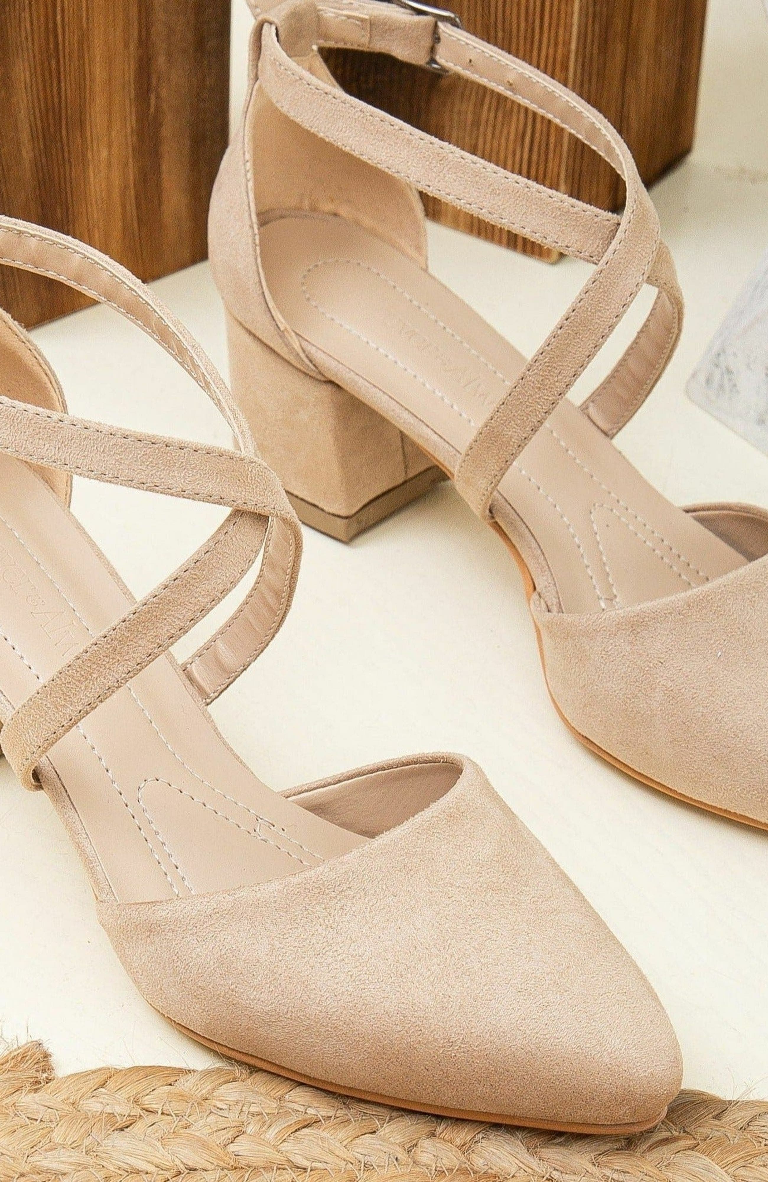 Forever & Always Shoes Dolly Low Block Heel Pumps, Alternate, color, Beige Suede Faux Leather