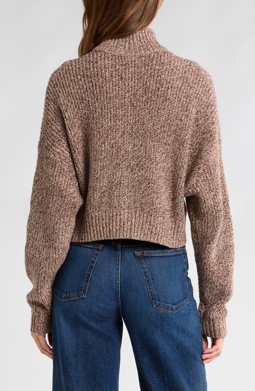 Staud Hampton Half Zip Crop Sweater In Mocha Melange