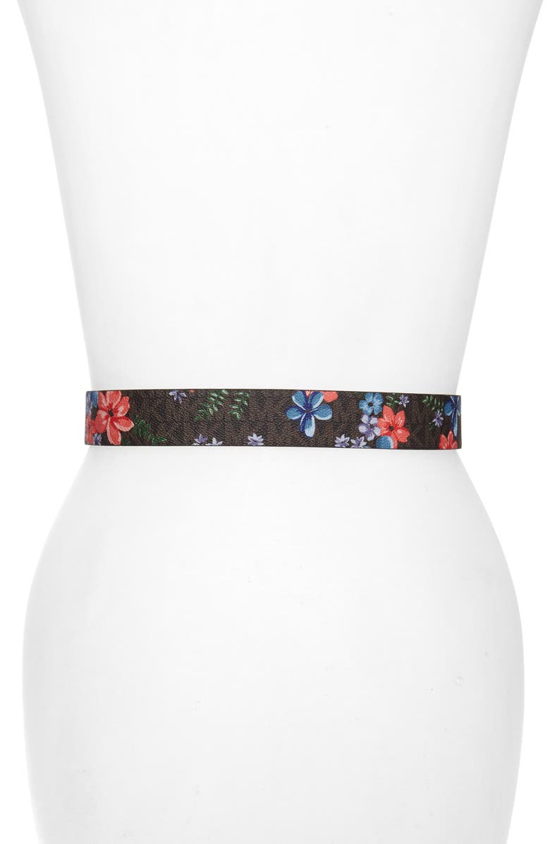 Michael Kors Floral Monogram Faux Leather Belt, Alternate, color, 