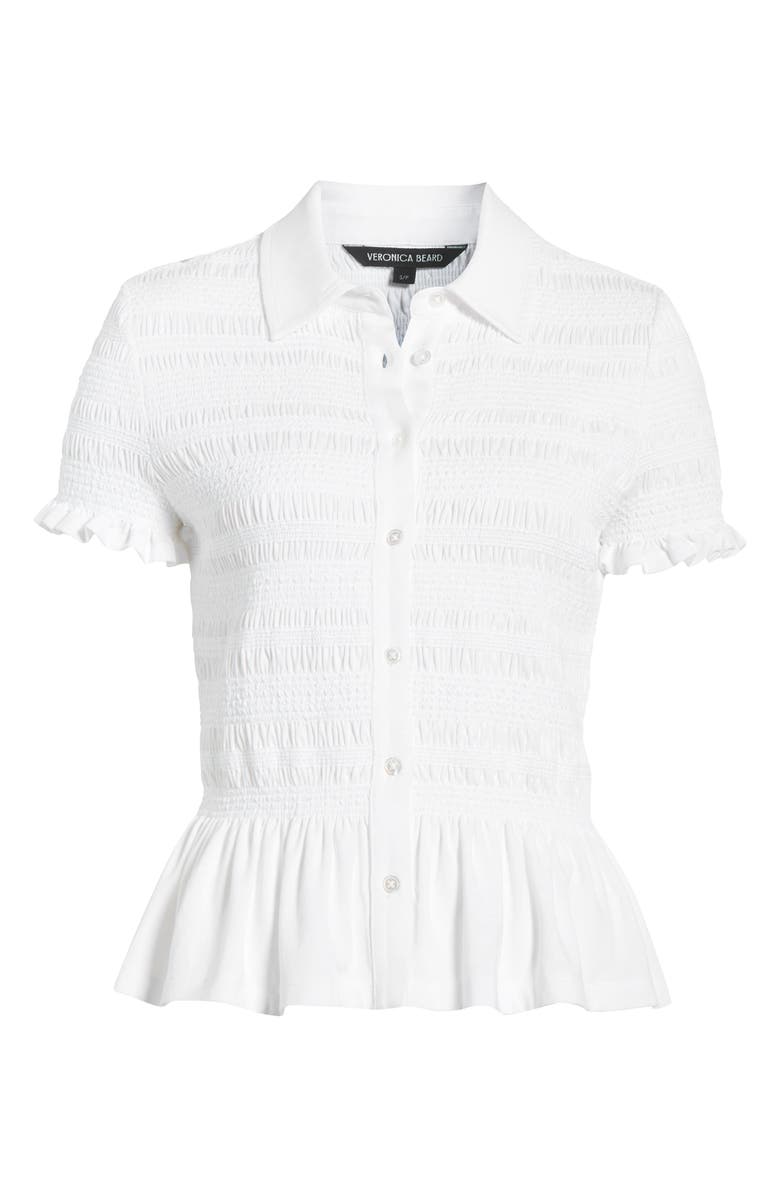Veronica Beard Ellisandra Shirred Peplum Top, Main, color, White