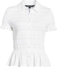 Veronica Beard Ellisandra Shirred Peplum Top