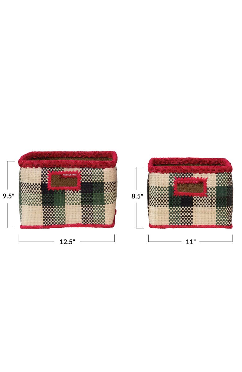 Storied Home Hand-Woven Seagrass Baskets with Check Pattern & Fuchsia Trim, Black, Green & Natural, Set of 2, Alternate, color, Black