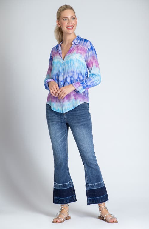 Apny Print Roll-up Sleeve Chiffon Button-up Shirt In Purple Multi