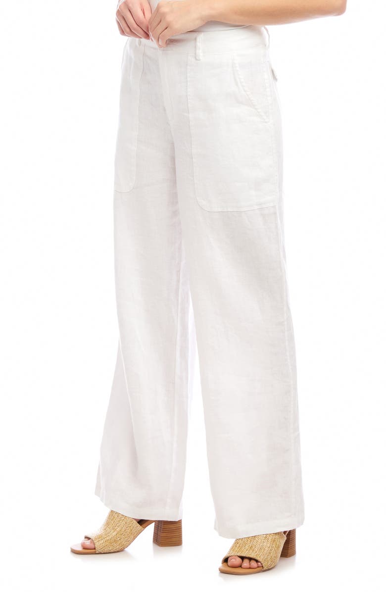 Karen Kane Patch Pocket Wide Leg Linen Pants, Alternate, color, Off White