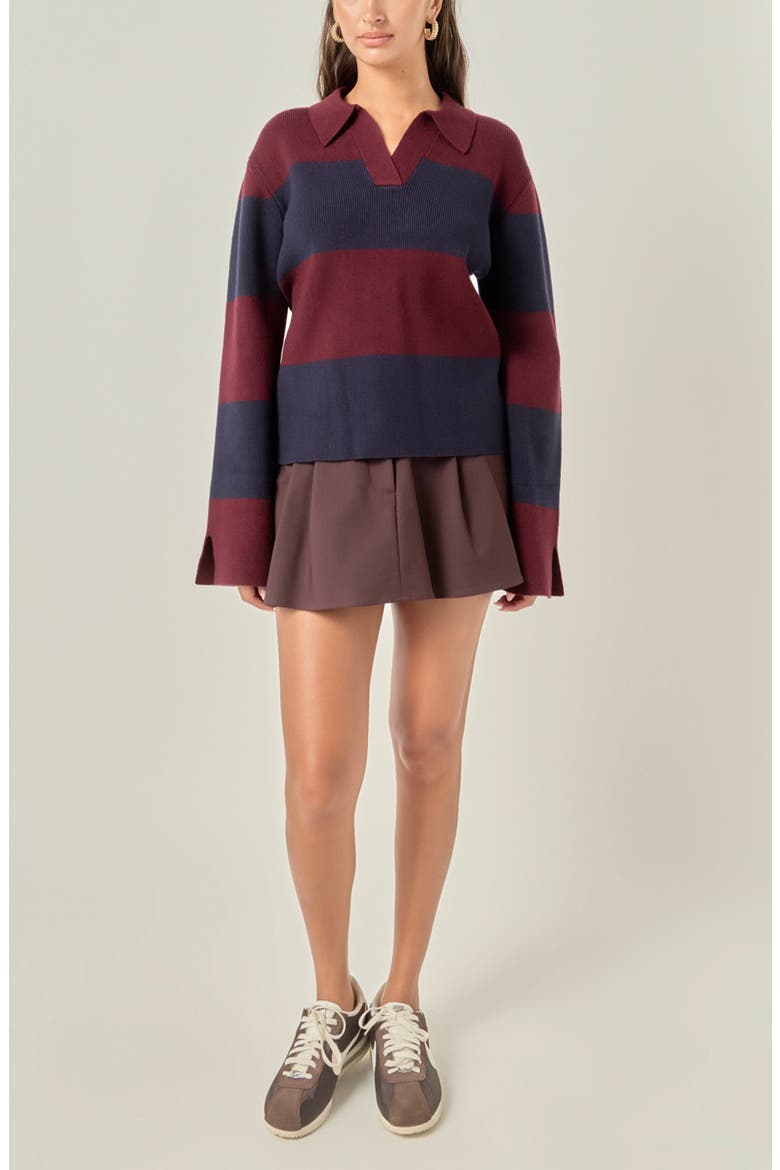 Stripe Polo Sweater, Alternate, color, BURGUNDY/ BLUE