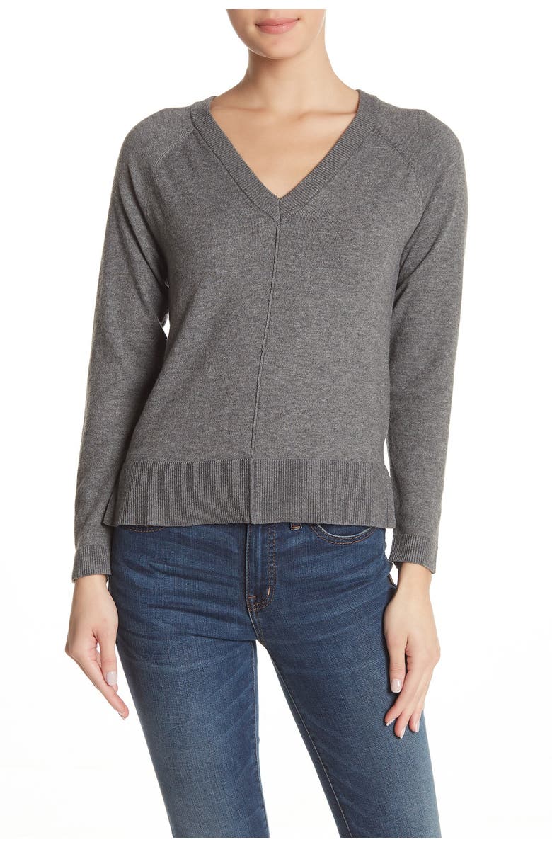 Bobeau V-Neck Exposed Seam Pullover Sweater, Main, color,
