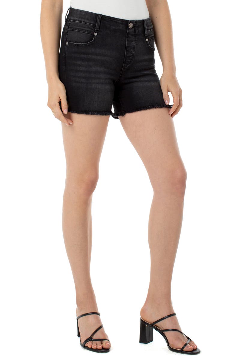 Liverpool Gia Glider Fray Hem Pull-On Denim Shorts, Alternate, color, 
