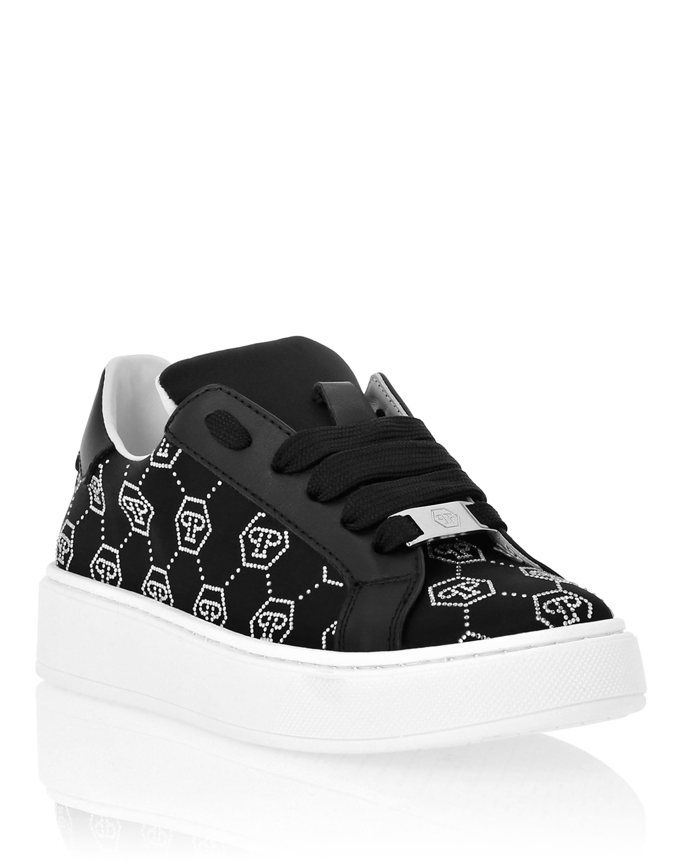 Satin Lo-Top Sneakers Monogram Strass Girl, Main, color, black/white